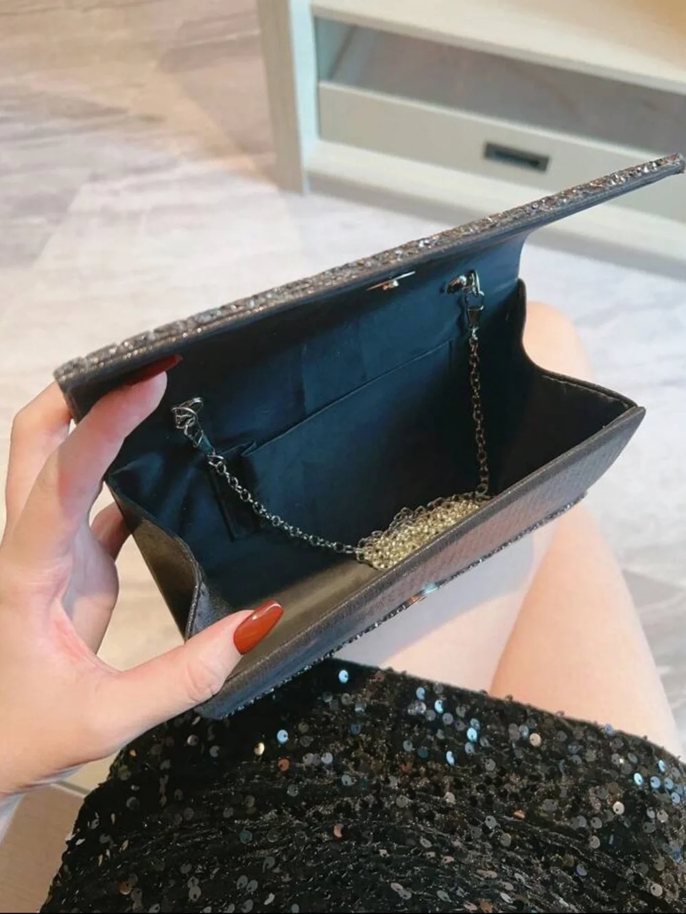 Black and Silver Rhinestone Prom Wedding Clutch Bag